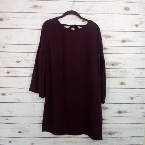 Anthro Cloth & Stone Bell Sleeved Dress Burgundy - Picture 2 of 8